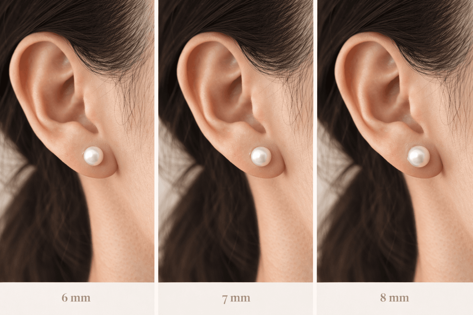 Akoya pearl size comparison shown in a clean editorial layout